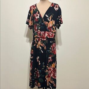 Lilbetter Vibrant Orange and Pink Tie Front Midi‎ Sundress